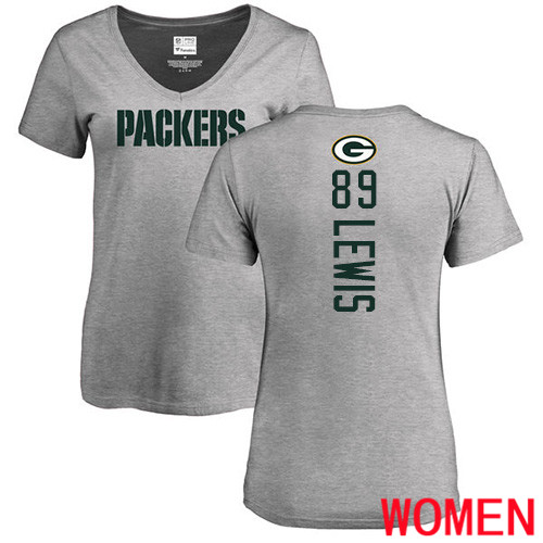 Green Bay Packers Ash Women #89 Lewis Marcedes Backer V-Neck Nike NFL T Shirt->nfl t-shirts->Sports Accessory
